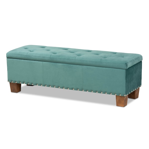 Baxton Studio Hannah Teal Blue Velvet Upholstered Tufted Storage Ottoman Bench 160-9933 - main